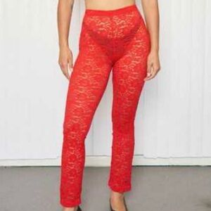 Fashion Brand Company Red Lace Thong Leggings size M